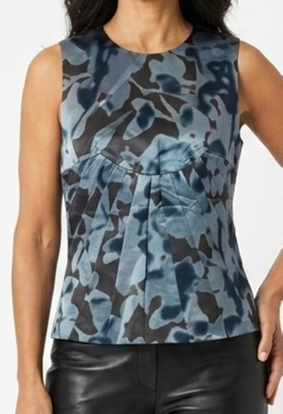 Etro Sleeveless Blouse Blue Floral Graphic Print Empire Waist size 44 US 8